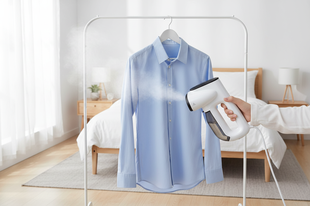 Garment Steamer in Modern Bedroom